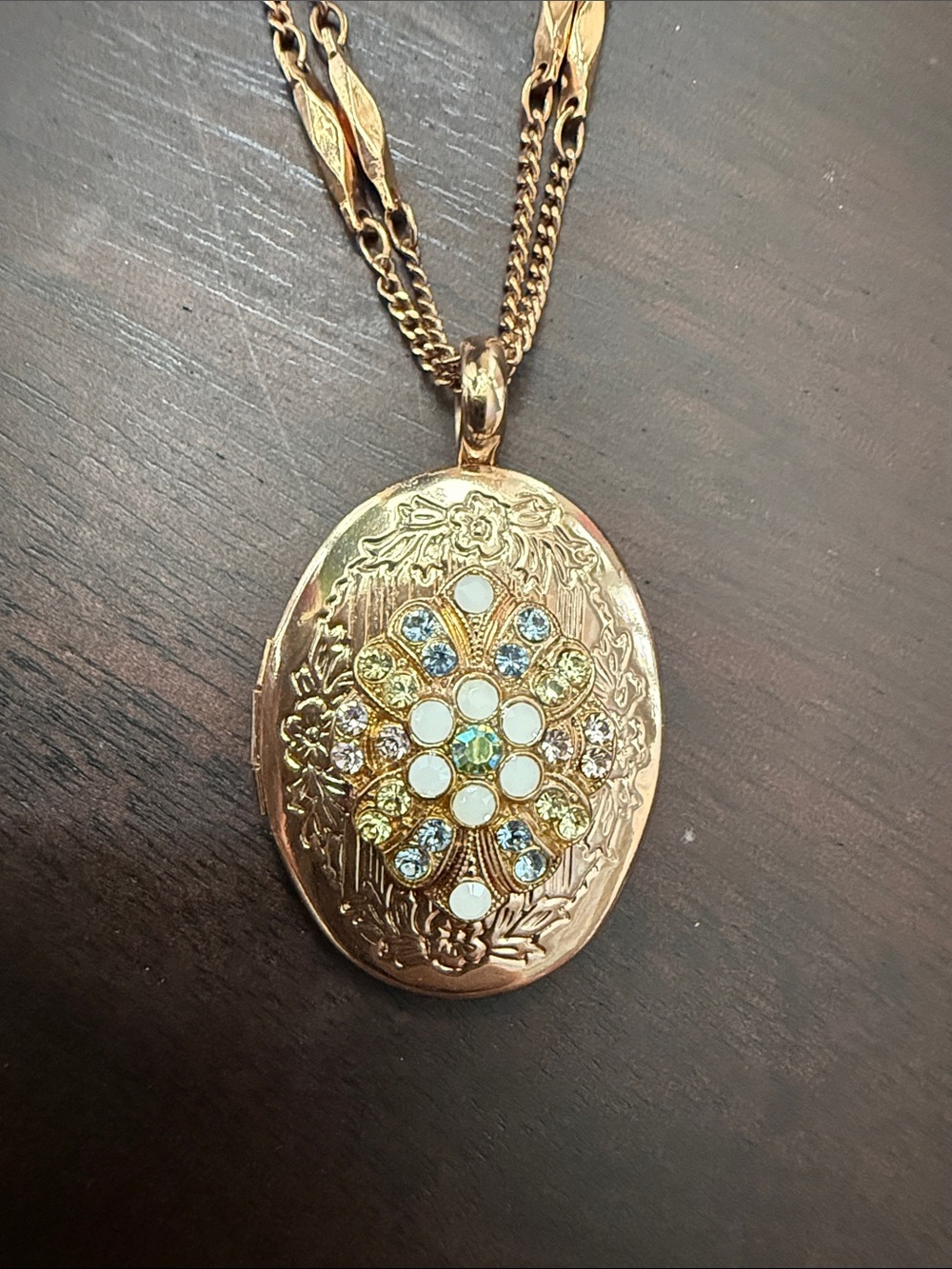 Mariana RGold Oval Locket Pendant Necklace Pastel Accent Crystals HOLD PICTURES😍